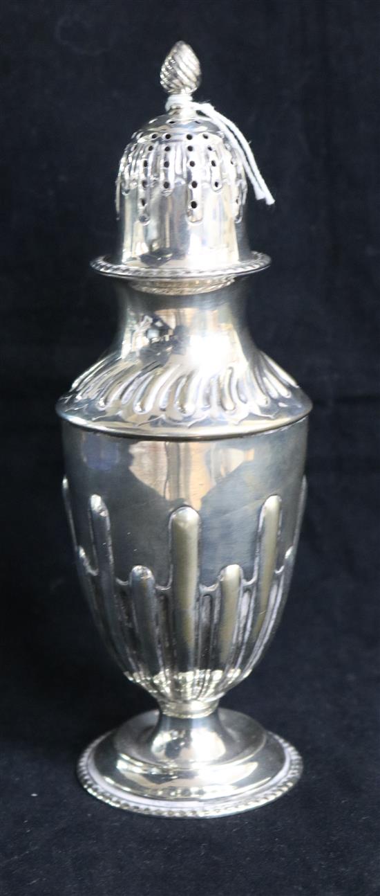 A George V demi fluted silver sugar caster by Joseph Rodgers & Sons, Sheffield, 1913, gross 7 oz.